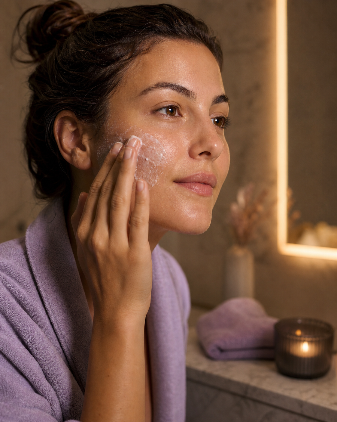 Peeling krem uygulayan kadın
